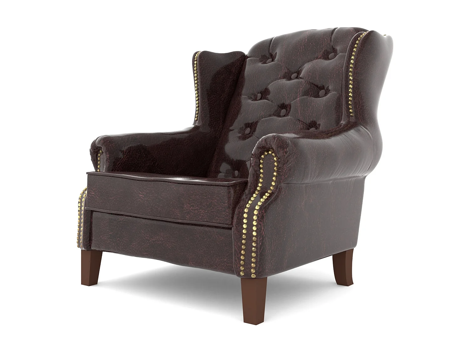 Chesterfield Ohrensessel Liam mit Steppung und Holzbeinen aus veganem Leder