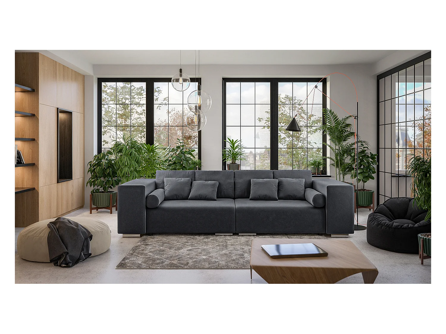 Big Sofa Ethan mit Schlaffunktion, Boxspringfederung, Lounge Sofa mit vielen losen Kissen