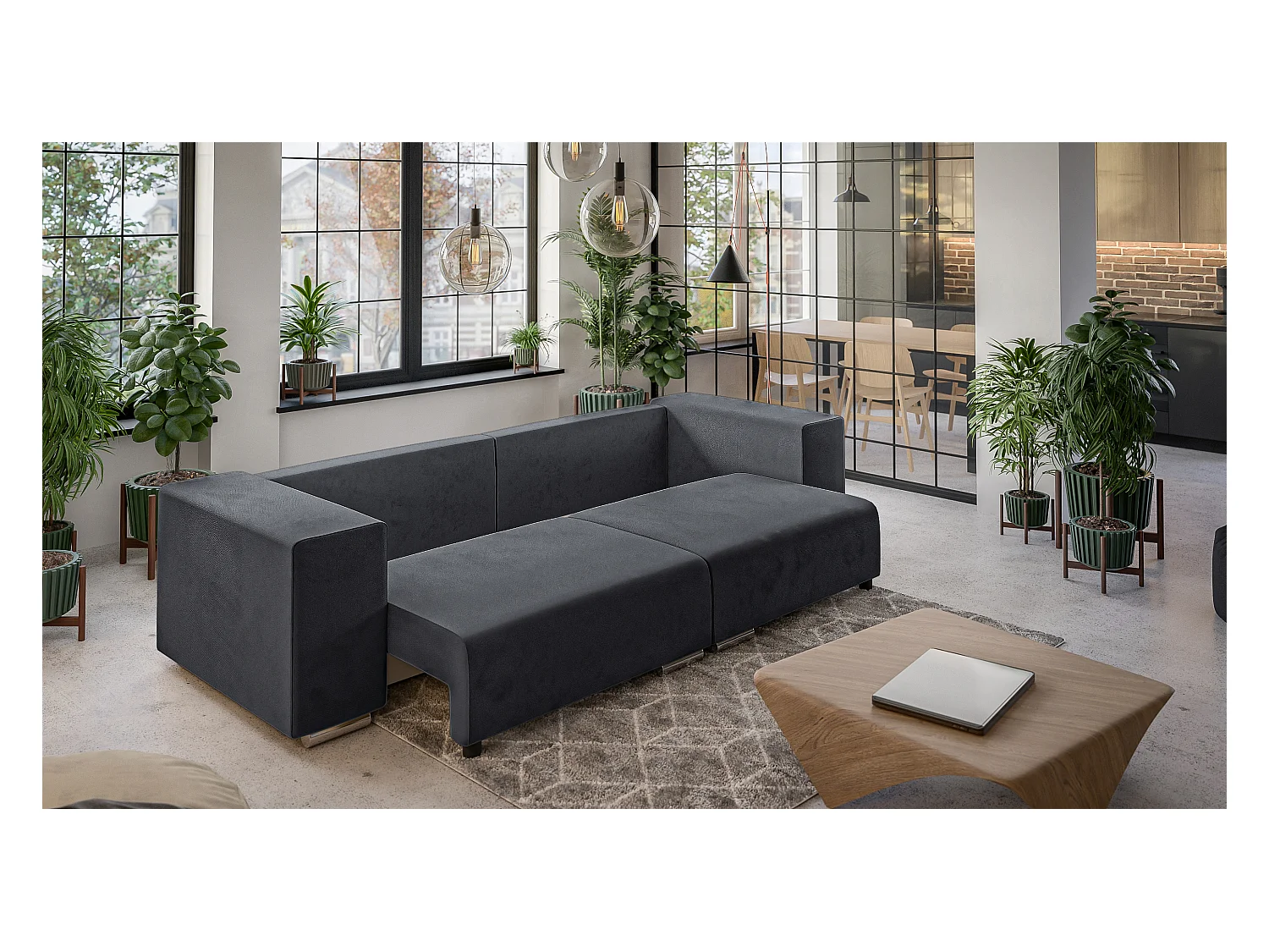 Big Sofa Ethan mit Schlaffunktion, Boxspringfederung, Lounge Sofa mit vielen losen Kissen