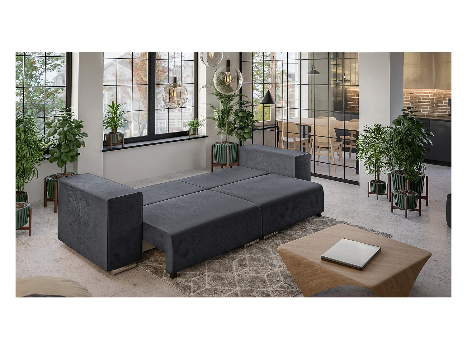 Big Sofa Ethan mit Schlaffunktion, Boxspringfederung, Lounge Sofa mit vielen losen Kissen