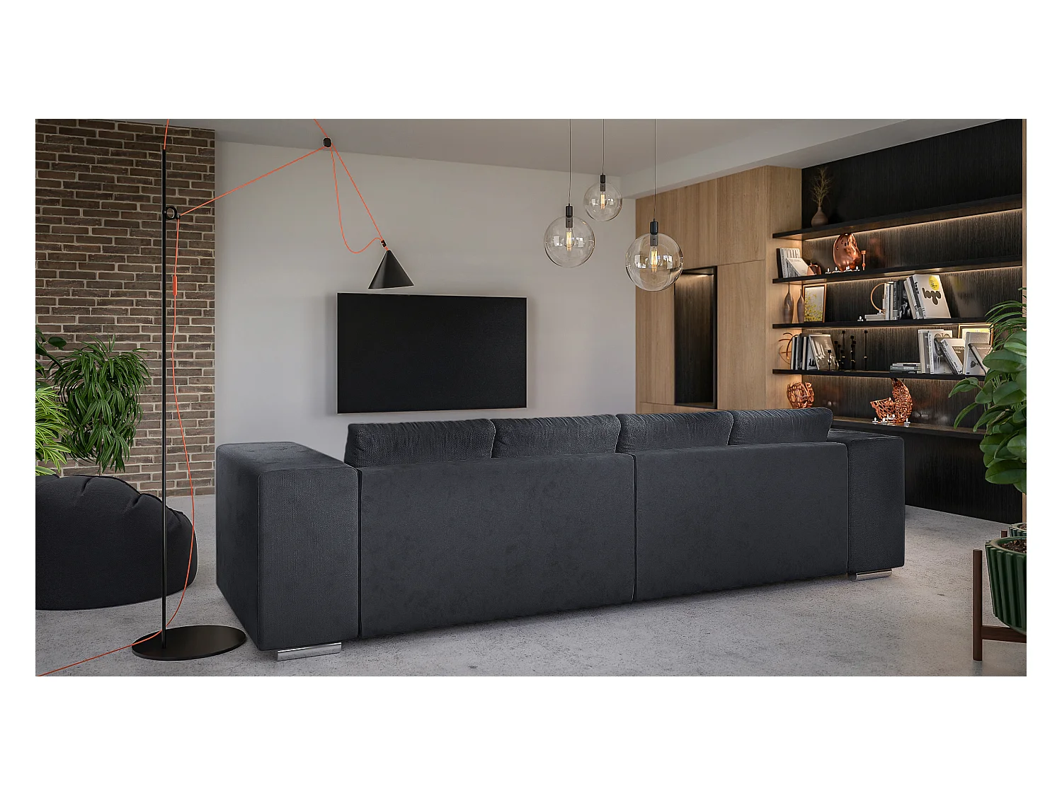 Big Sofa Ethan mit Schlaffunktion, Boxspringfederung, Lounge Sofa mit vielen losen Kissen