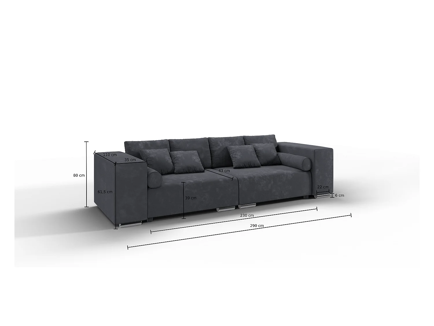 Big Sofa Ethan mit Schlaffunktion, Boxspringfederung, Lounge Sofa mit vielen losen Kissen
