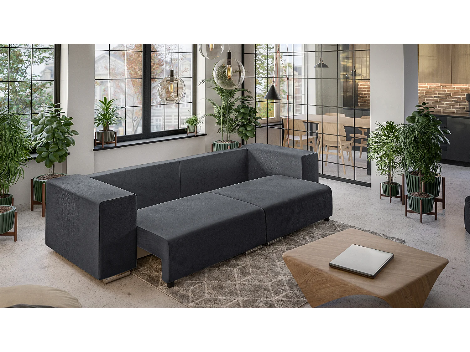Big Sofa Ethan mit Schlaffunktion, Boxspringfederung, Lounge Sofa mit vielen losen Kissen