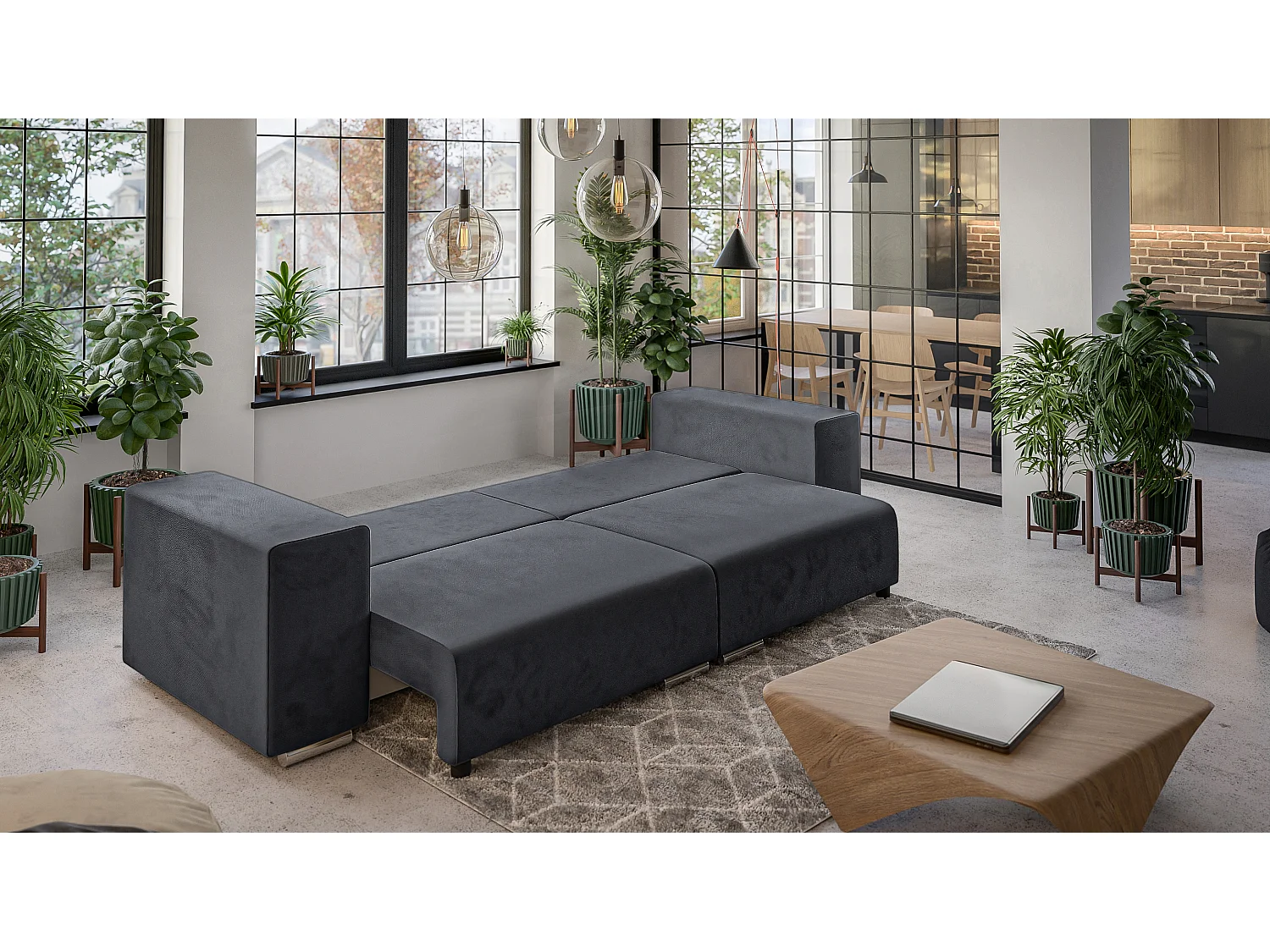 Big Sofa Ethan mit Schlaffunktion, Boxspringfederung, Lounge Sofa mit vielen losen Kissen
