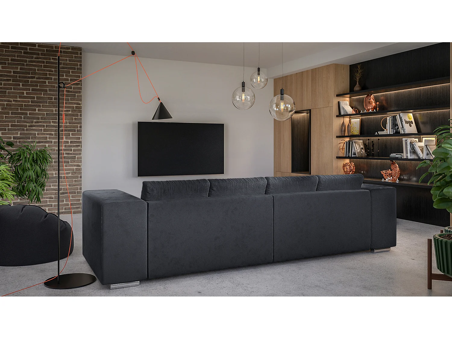 Big Sofa Ethan mit Schlaffunktion, Boxspringfederung, Lounge Sofa mit vielen losen Kissen