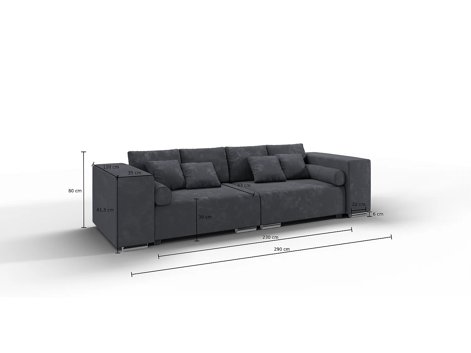 Big Sofa Ethan mit Schlaffunktion, Boxspringfederung, Lounge Sofa mit vielen losen Kissen