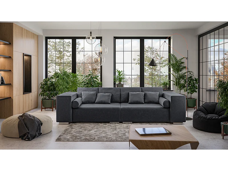 Big Sofa Ethan mit Schlaffunktion, Boxspringfederung, Lounge Sofa mit vielen losen Kissen
