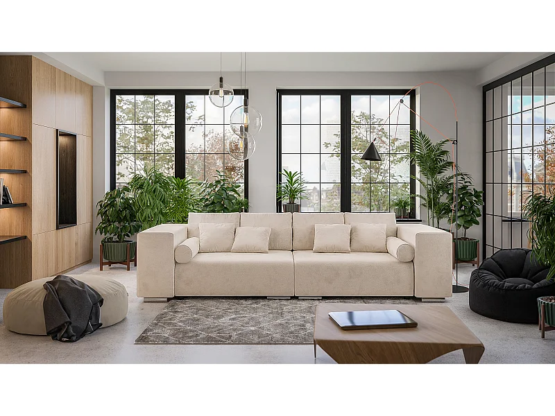 Big Sofa Ethan mit Schlaffunktion, Boxspringfederung, Lounge Sofa mit vielen losen Kissen