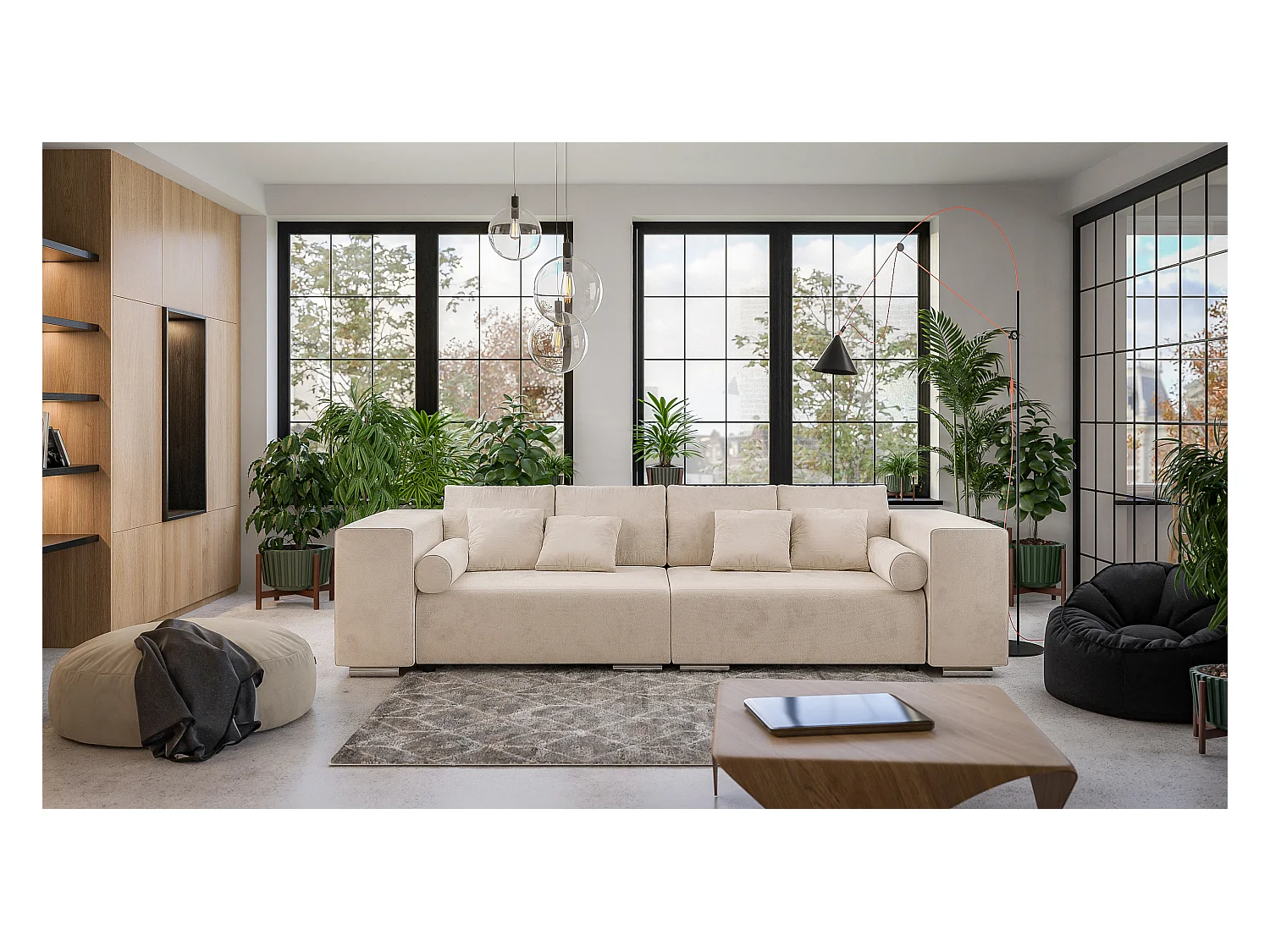 Big Sofa Ethan mit Schlaffunktion, Boxspringfederung, Lounge Sofa mit vielen losen Kissen