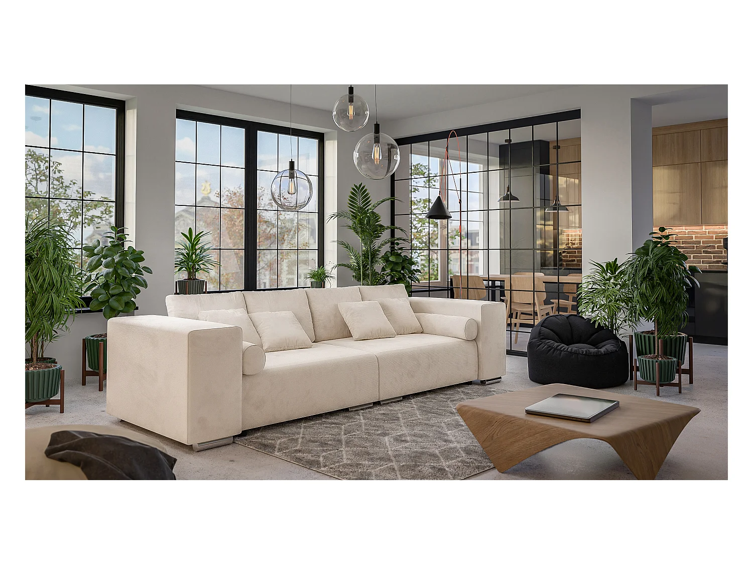 Big Sofa Ethan mit Schlaffunktion, Boxspringfederung, Lounge Sofa mit vielen losen Kissen