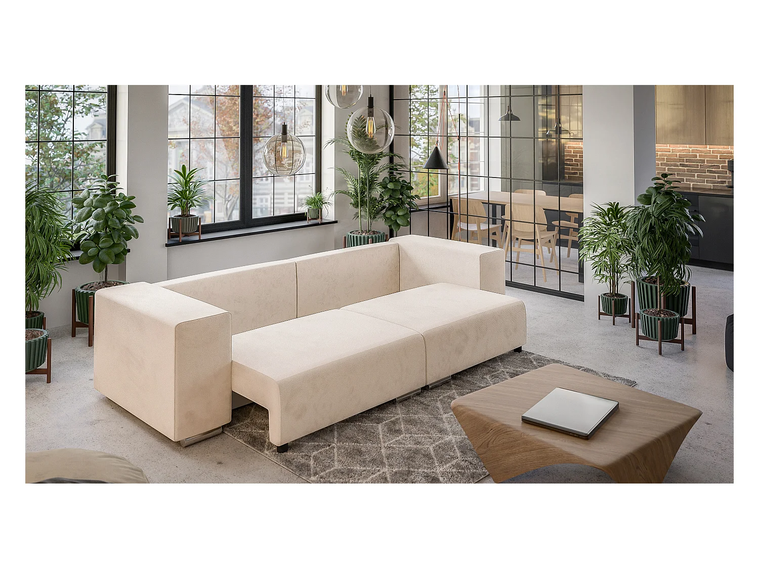 Big Sofa Ethan mit Schlaffunktion, Boxspringfederung, Lounge Sofa mit vielen losen Kissen