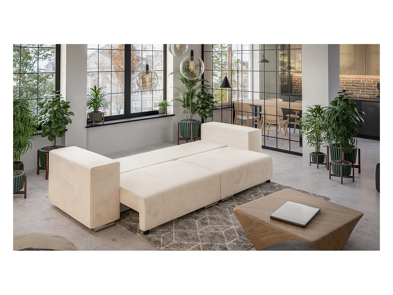 Big Sofa Ethan mit Schlaffunktion, Boxspringfederung, Lounge Sofa mit vielen losen Kissen
