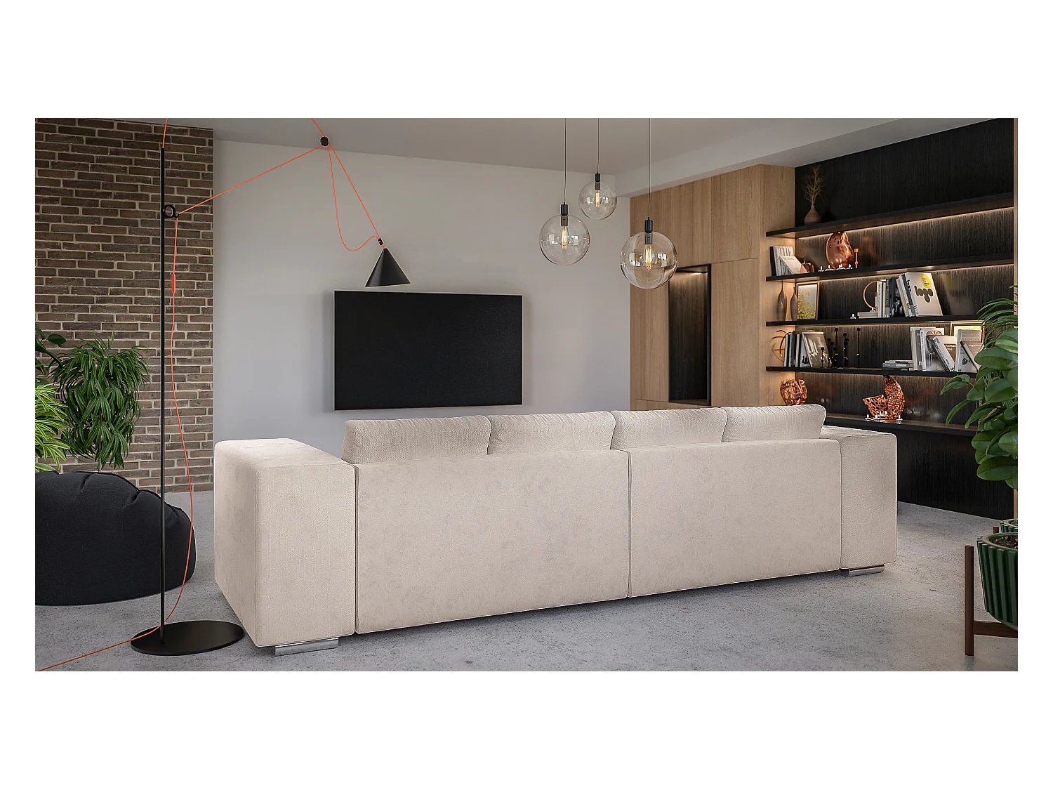 Big Sofa Ethan mit Schlaffunktion, Boxspringfederung, Lounge Sofa mit vielen losen Kissen