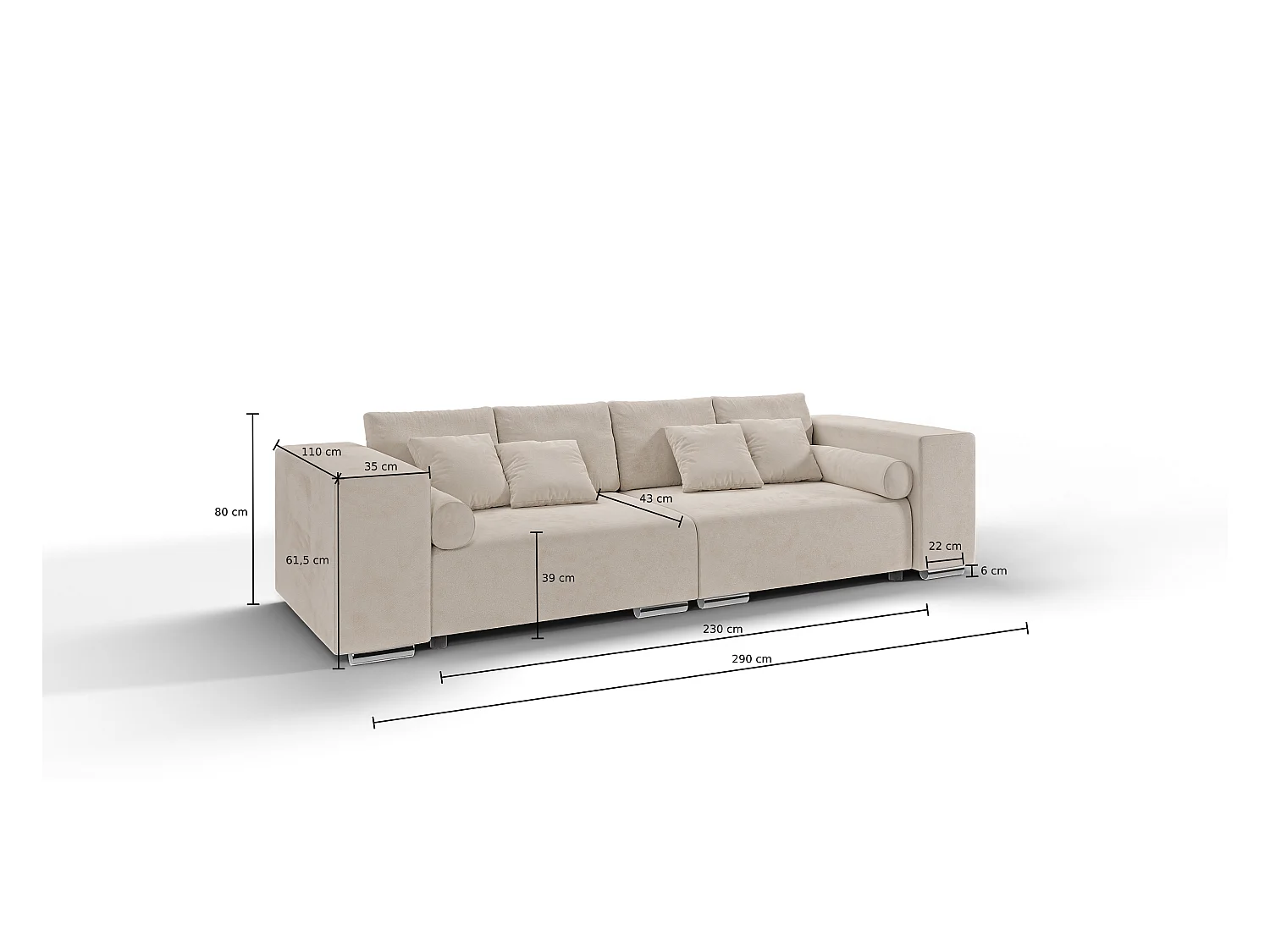 Big Sofa Ethan mit Schlaffunktion, Boxspringfederung, Lounge Sofa mit vielen losen Kissen