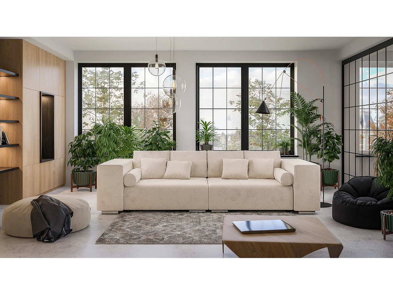 Big Sofa Ethan mit Schlaffunktion, Boxspringfederung, Lounge Sofa mit vielen losen Kissen