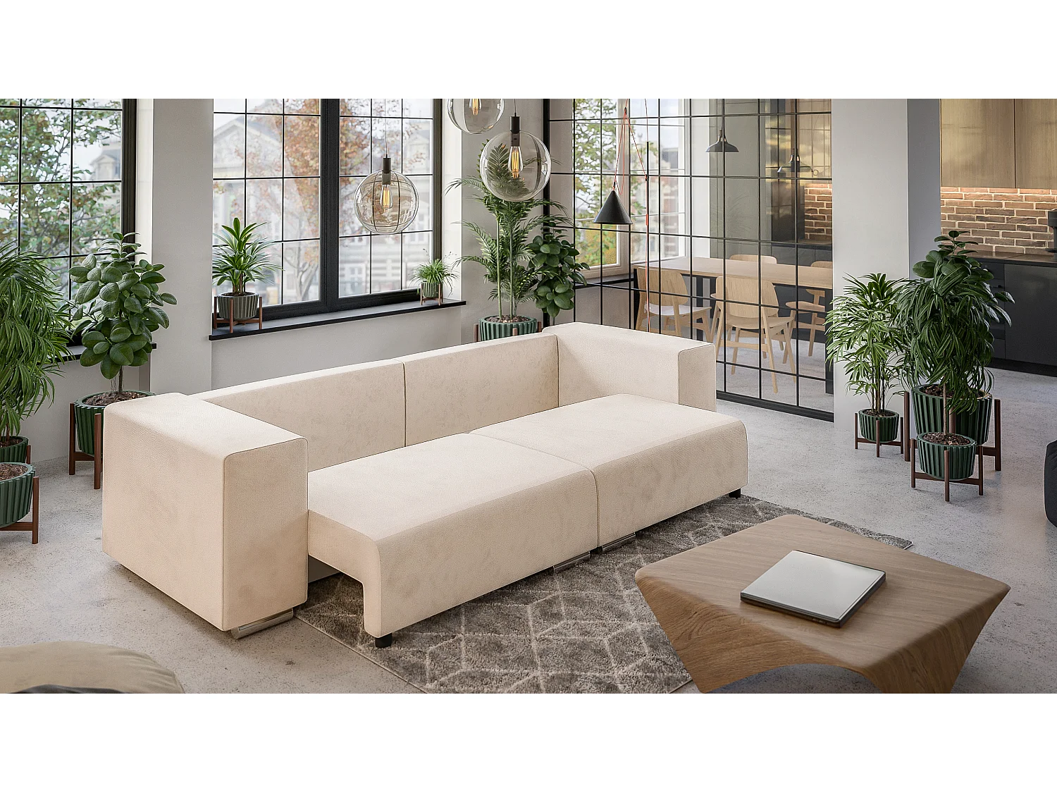 Big Sofa Ethan mit Schlaffunktion, Boxspringfederung, Lounge Sofa mit vielen losen Kissen