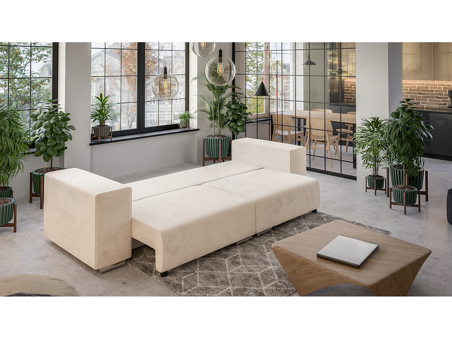 Big Sofa Ethan mit Schlaffunktion, Boxspringfederung, Lounge Sofa mit vielen losen Kissen