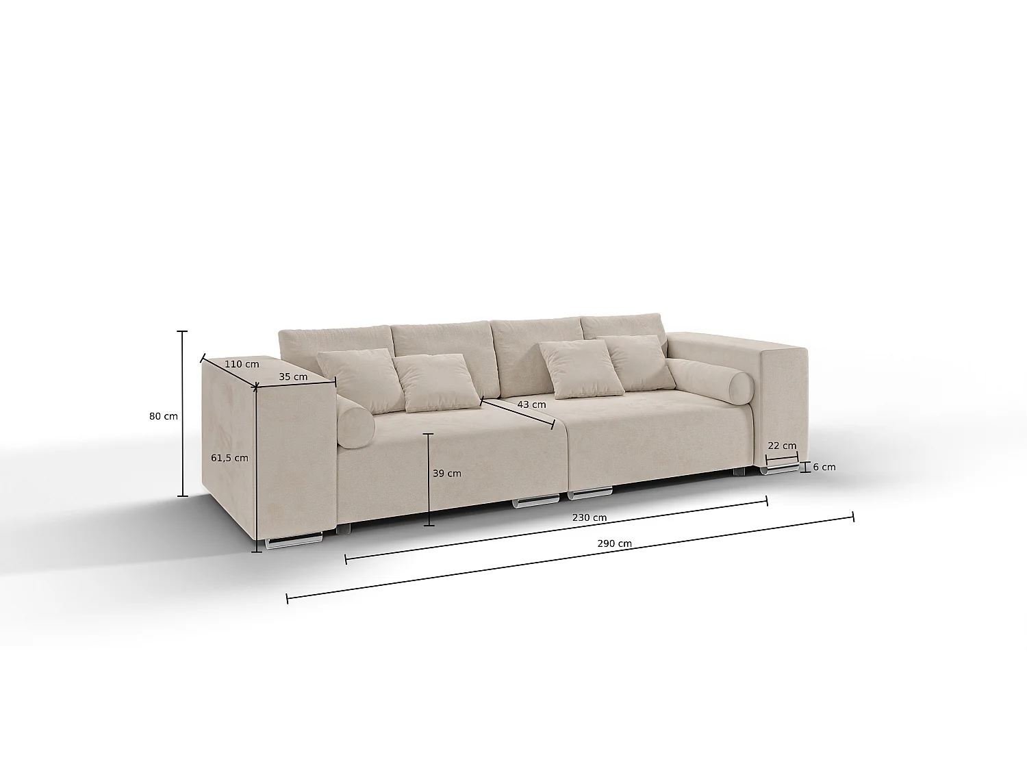 Big Sofa Ethan mit Schlaffunktion, Boxspringfederung, Lounge Sofa mit vielen losen Kissen