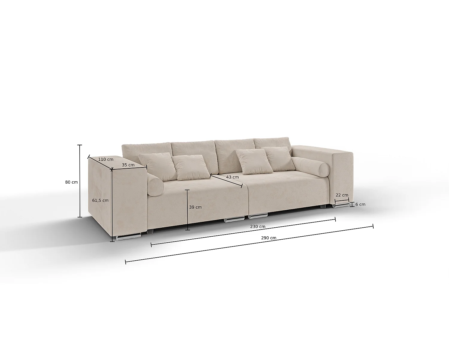 Big Sofa Ethan mit Schlaffunktion, Boxspringfederung, Lounge Sofa mit vielen losen Kissen