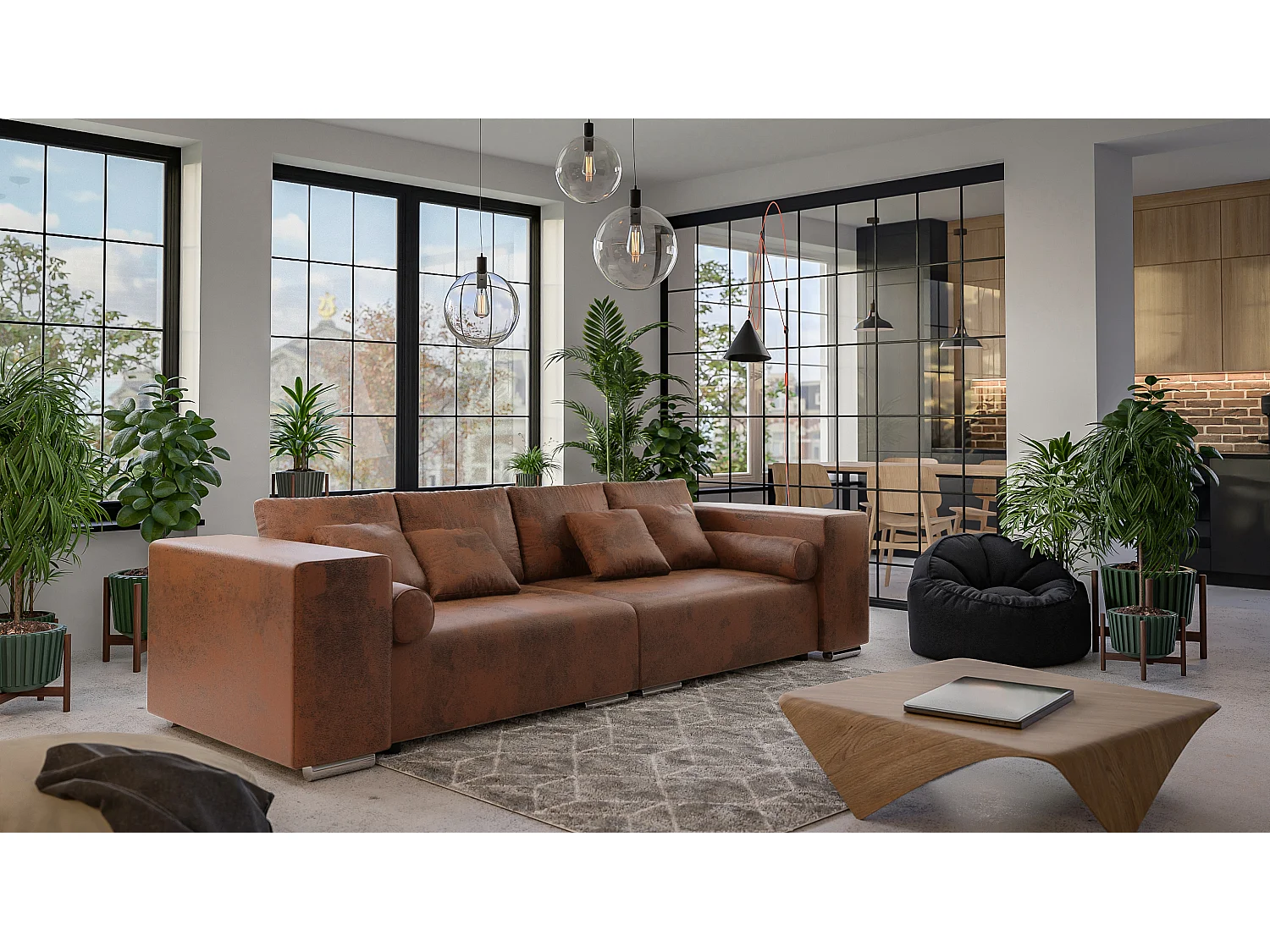 Big Sofa Tessa mit Schlaffunktion, Boxspringfederung, Lounge Sofa mit vielen losen Kissen