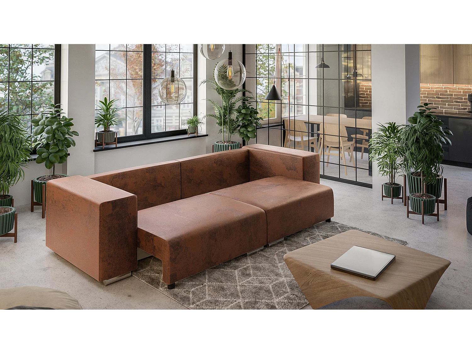 Big Sofa Tessa mit Schlaffunktion, Boxspringfederung, Lounge Sofa mit vielen losen Kissen