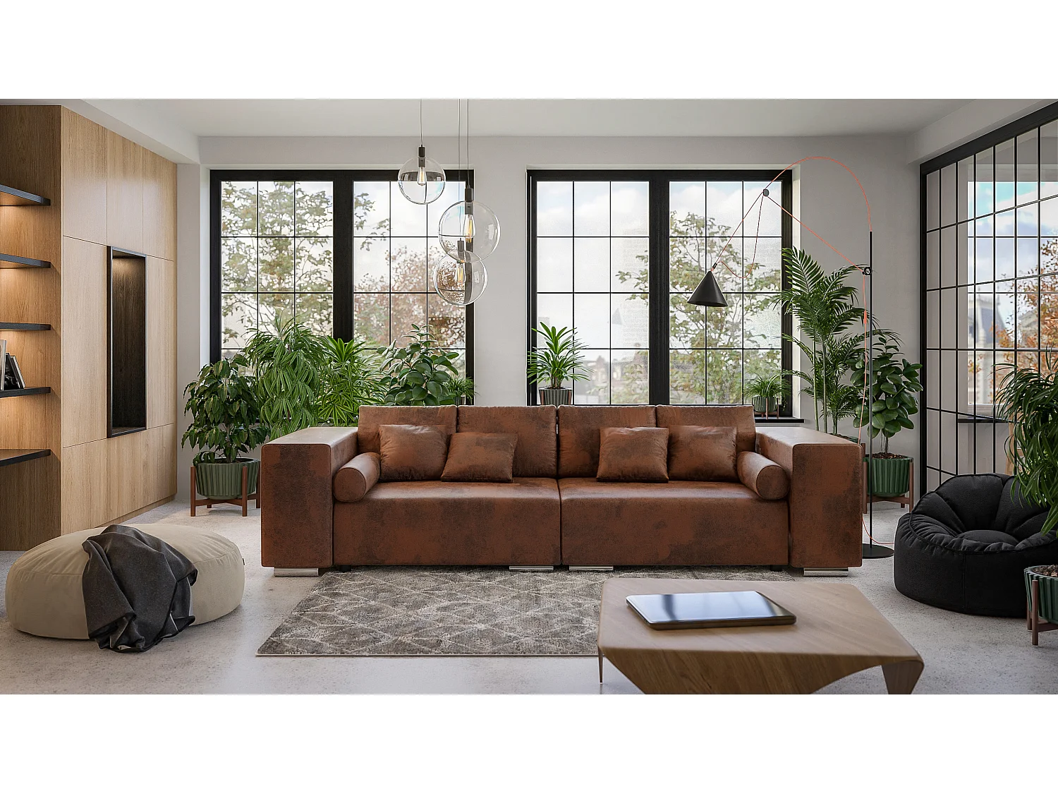 Big Sofa Tessa mit Schlaffunktion, Boxspringfederung, Lounge Sofa mit vielen losen Kissen