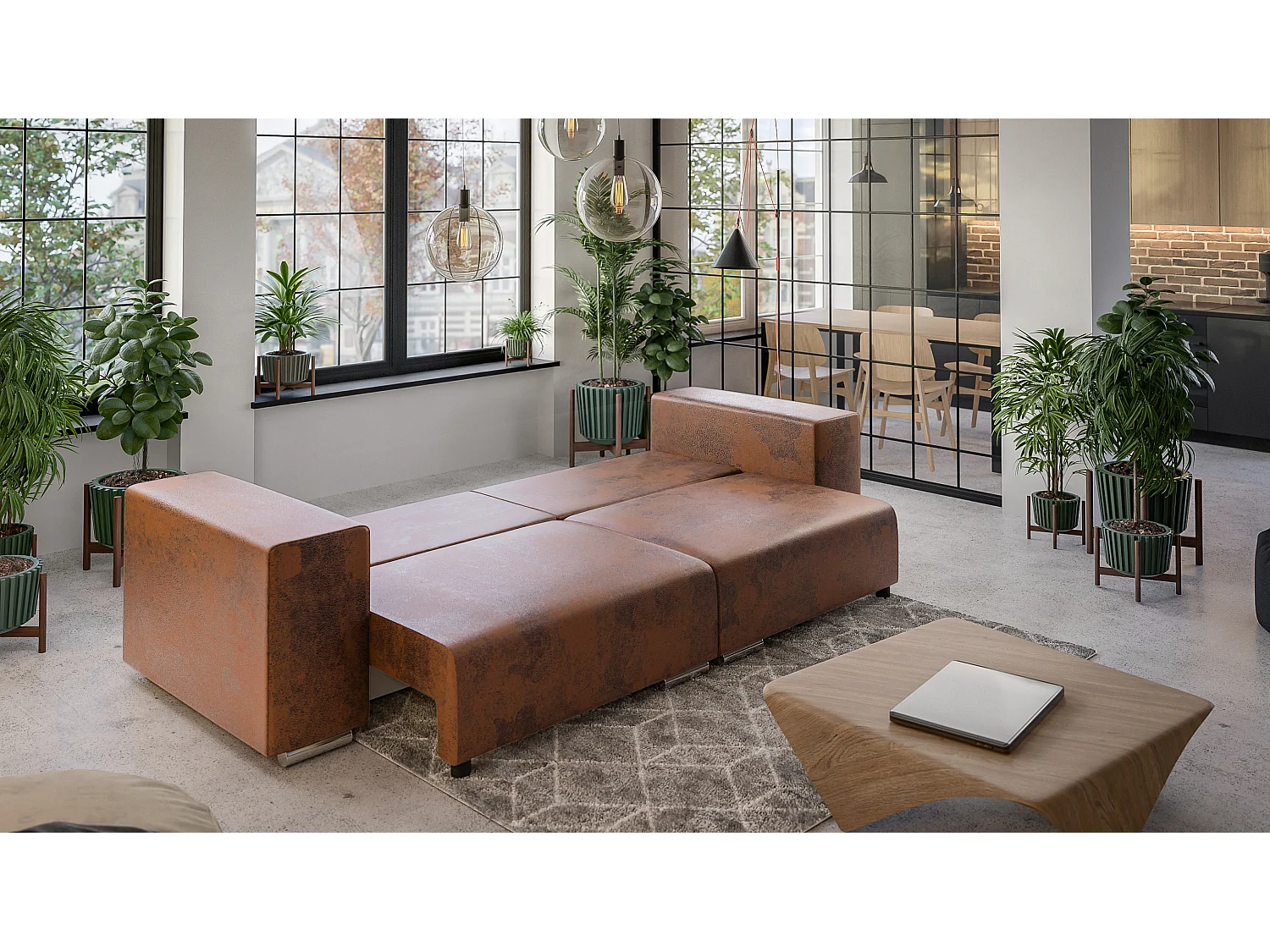 Big Sofa Tessa mit Schlaffunktion, Boxspringfederung, Lounge Sofa mit vielen losen Kissen