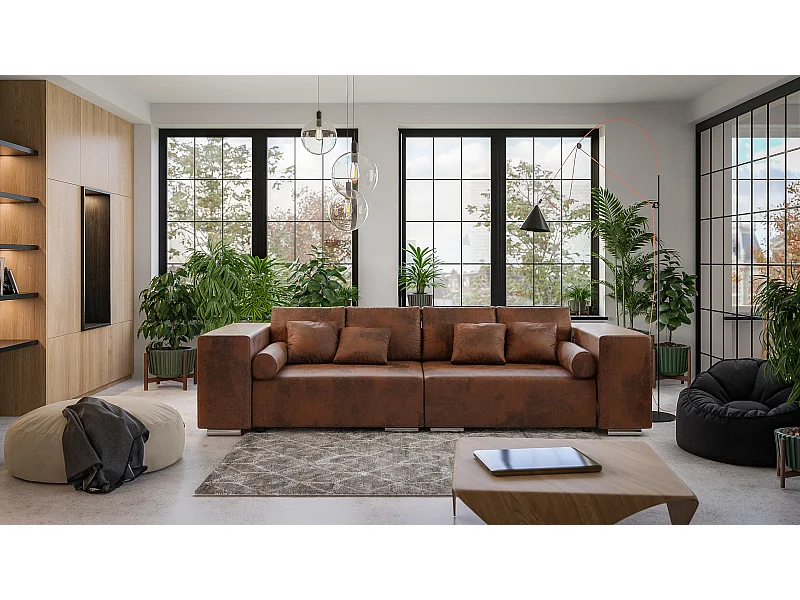 Big Sofa Tessa mit Schlaffunktion, Boxspringfederung, Lounge Sofa mit vielen losen Kissen