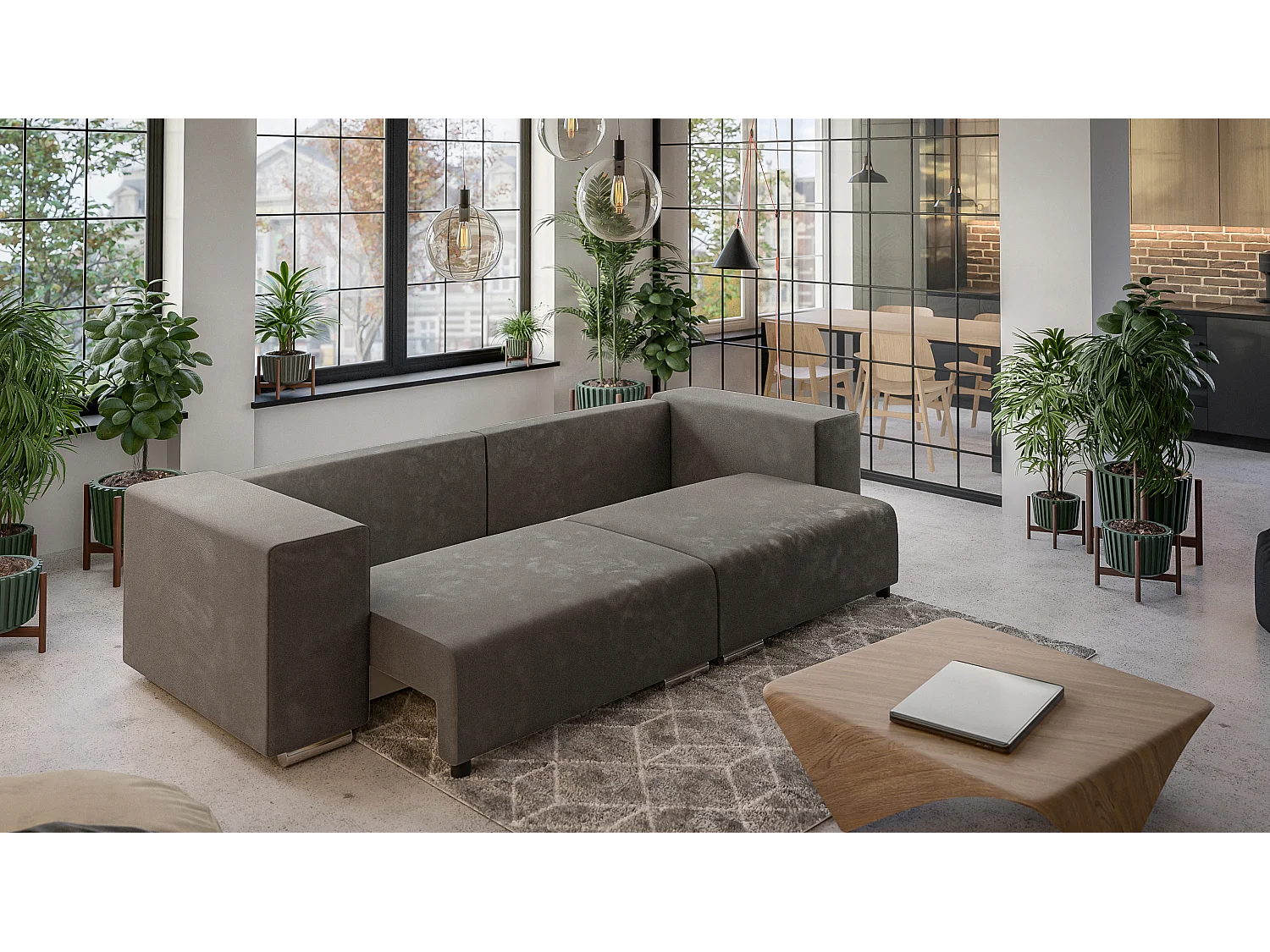 Big Sofa Ethan mit Schlaffunktion, Boxspringfederung, Lounge Sofa mit vielen losen Kissen