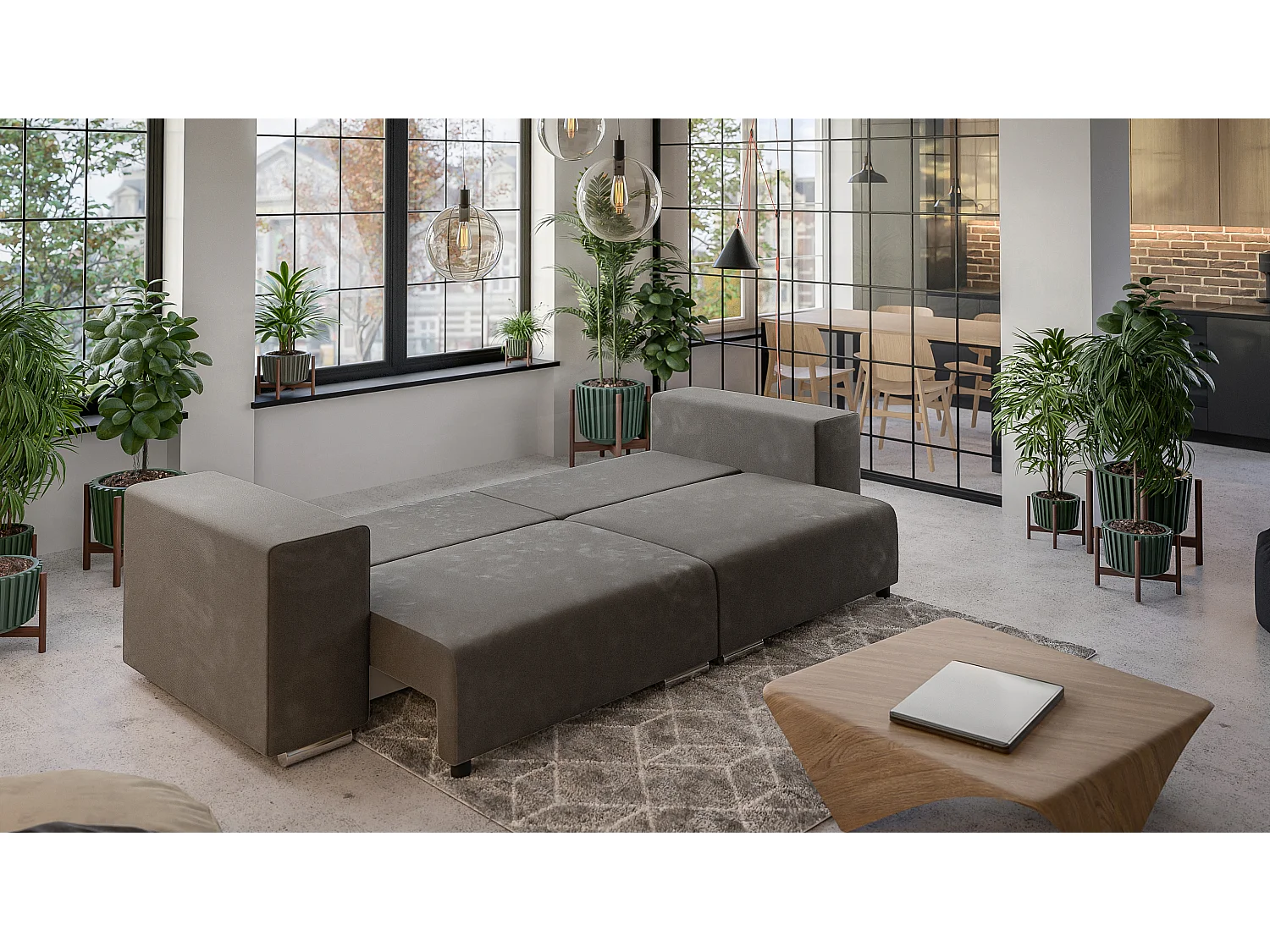 Big Sofa Ethan mit Schlaffunktion, Boxspringfederung, Lounge Sofa mit vielen losen Kissen