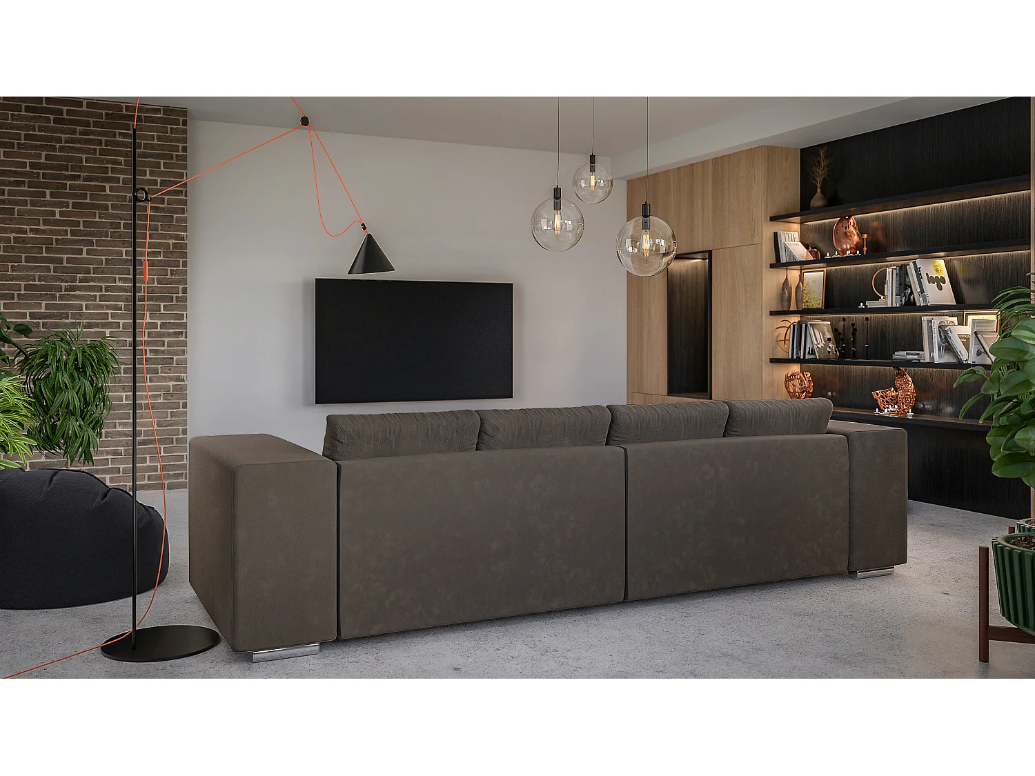 Big Sofa Ethan mit Schlaffunktion, Boxspringfederung, Lounge Sofa mit vielen losen Kissen