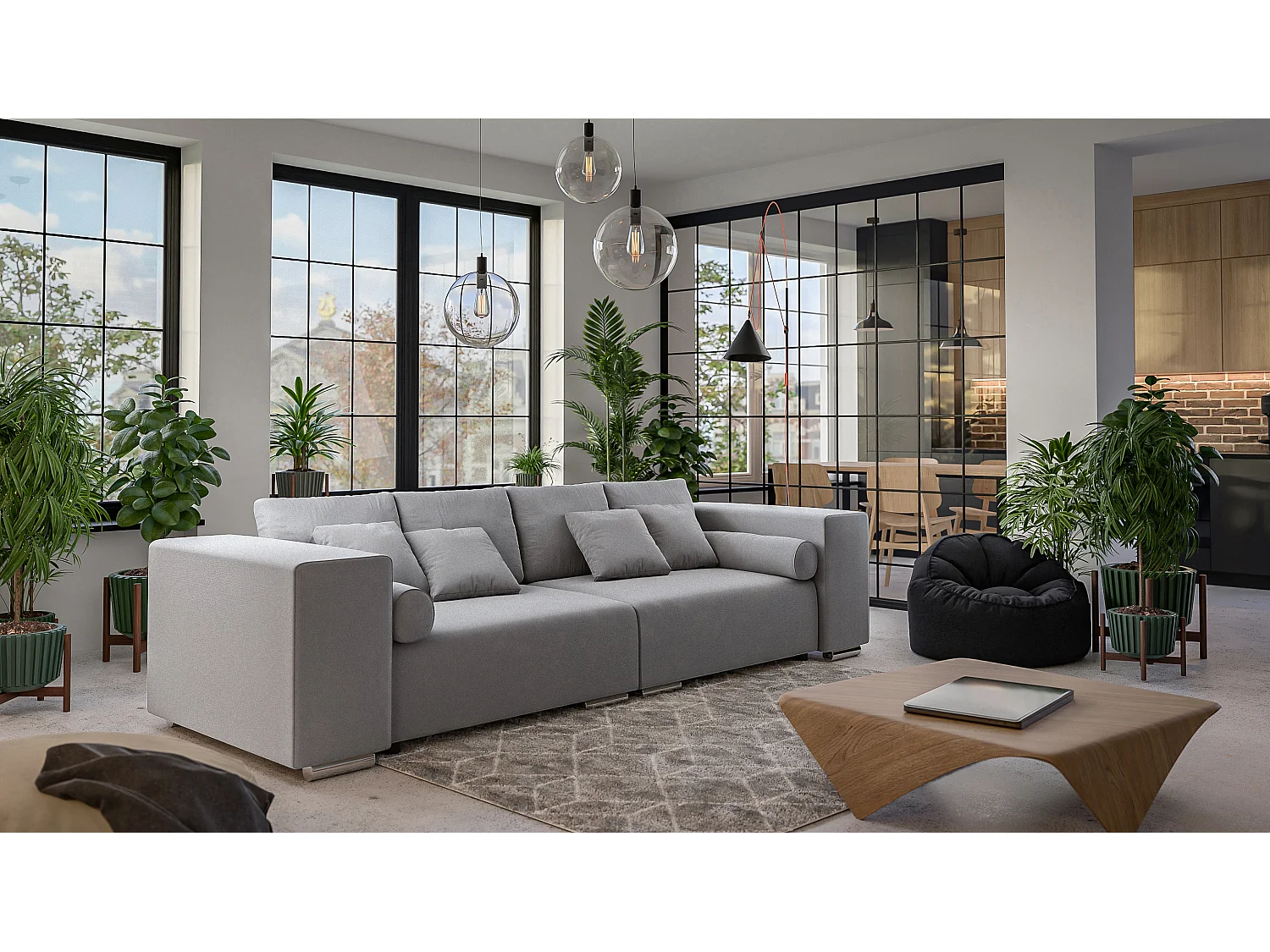 Big Sofa Ethan mit Schlaffunktion, Boxspringfederung, Lounge Sofa mit vielen losen Kissen