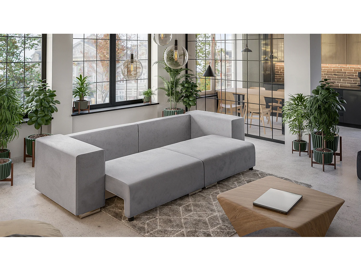 Big Sofa Ethan mit Schlaffunktion, Boxspringfederung, Lounge Sofa mit vielen losen Kissen