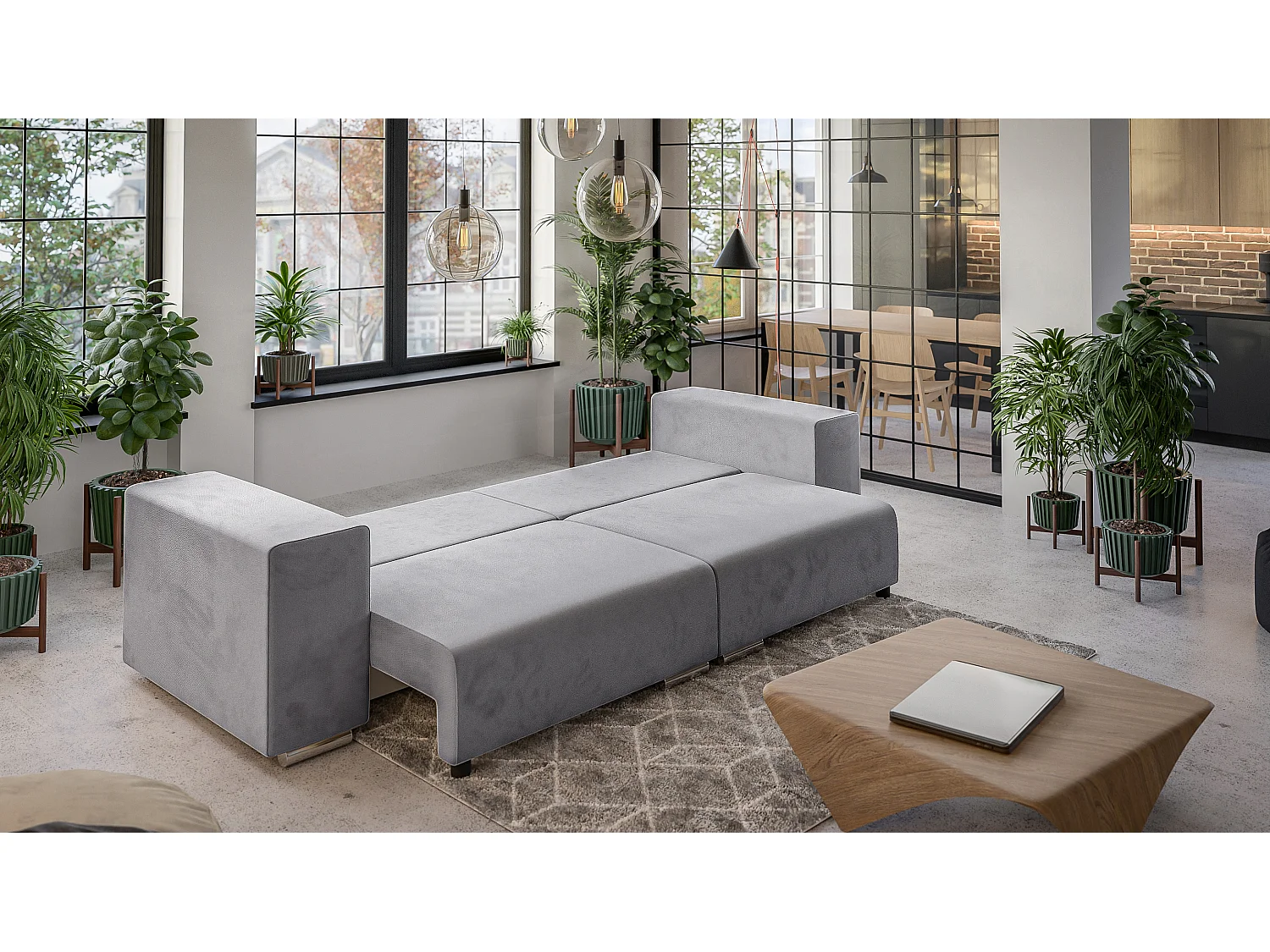 Big Sofa Ethan mit Schlaffunktion, Boxspringfederung, Lounge Sofa mit vielen losen Kissen