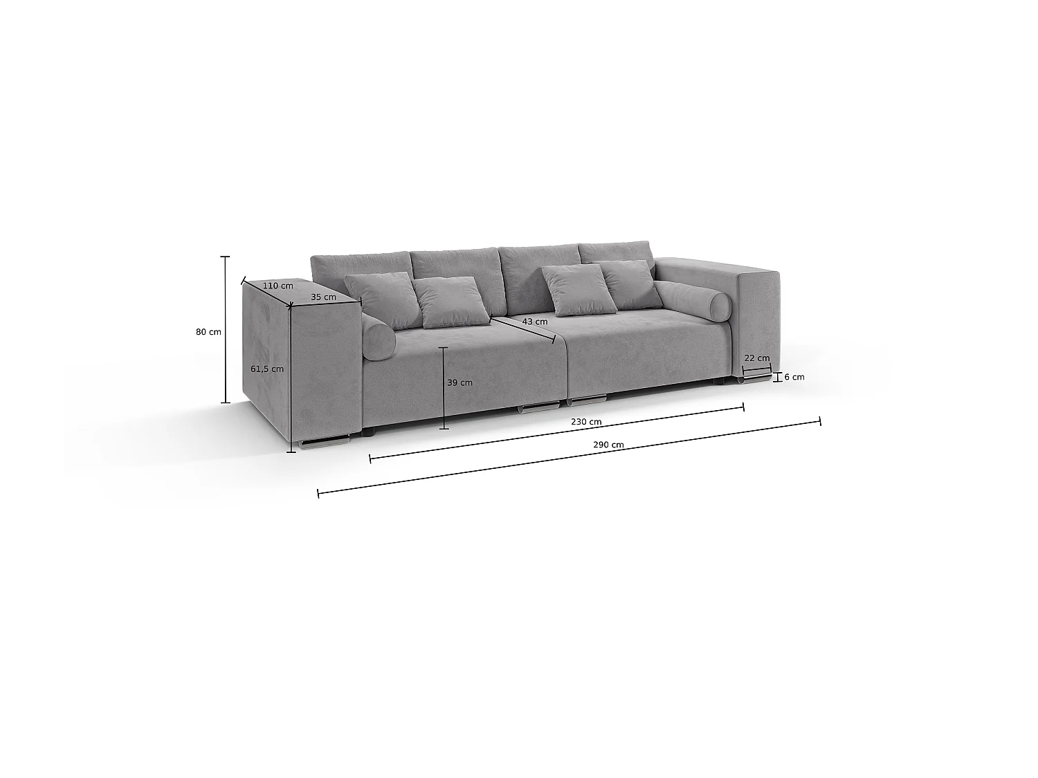 Big Sofa Ethan mit Schlaffunktion, Boxspringfederung, Lounge Sofa mit vielen losen Kissen