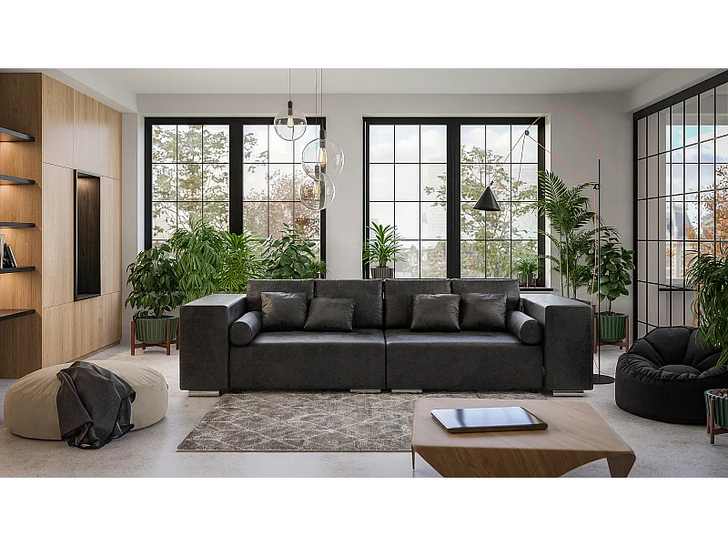 Big Sofa Tessa mit Schlaffunktion, Boxspringfederung, Lounge Sofa mit vielen losen Kissen