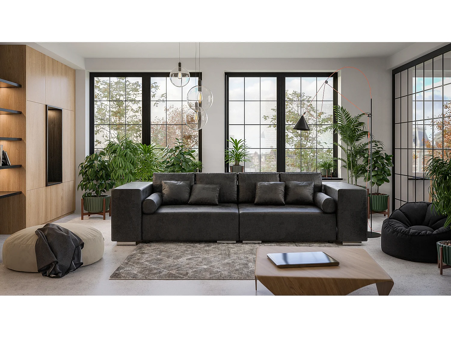 Big Sofa Tessa mit Schlaffunktion, Boxspringfederung, Lounge Sofa mit vielen losen Kissen