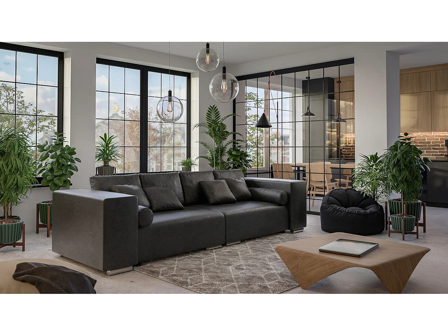 Big Sofa Tessa mit Schlaffunktion, Boxspringfederung, Lounge Sofa mit vielen losen Kissen