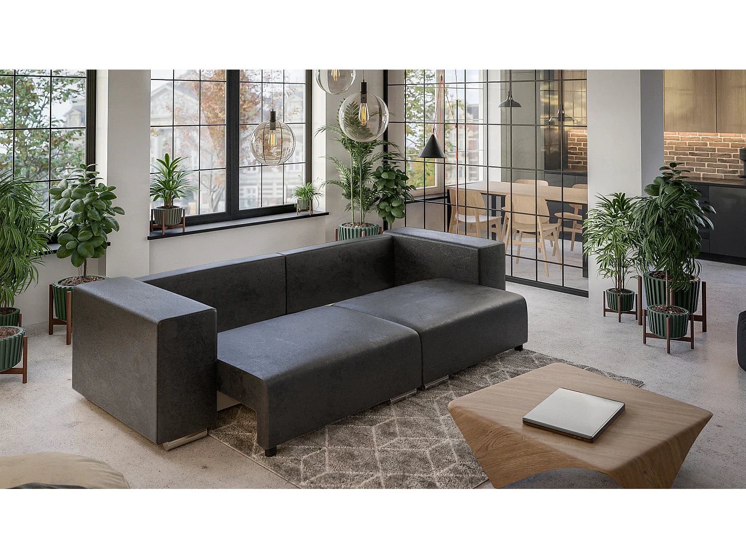 Big Sofa Tessa mit Schlaffunktion, Boxspringfederung, Lounge Sofa mit vielen losen Kissen