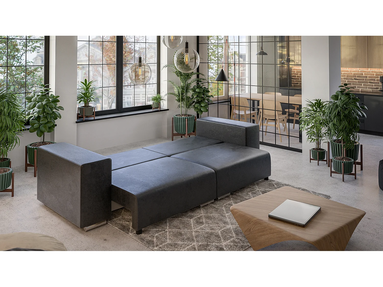 Big Sofa Tessa mit Schlaffunktion, Boxspringfederung, Lounge Sofa mit vielen losen Kissen