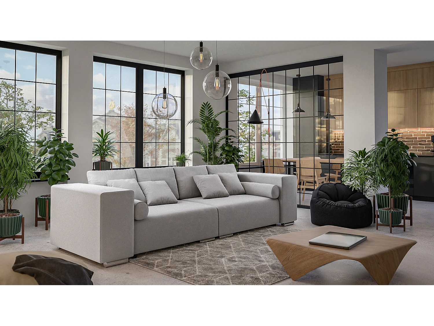 Big Sofa Ethan mit Schlaffunktion, Boxspringfederung, Lounge Sofa mit vielen losen Kissen