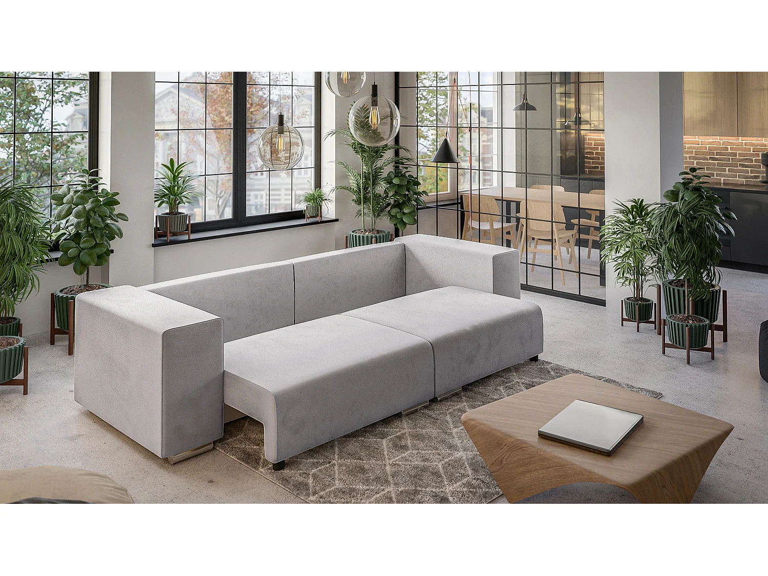 Big Sofa Ethan mit Schlaffunktion, Boxspringfederung, Lounge Sofa mit vielen losen Kissen