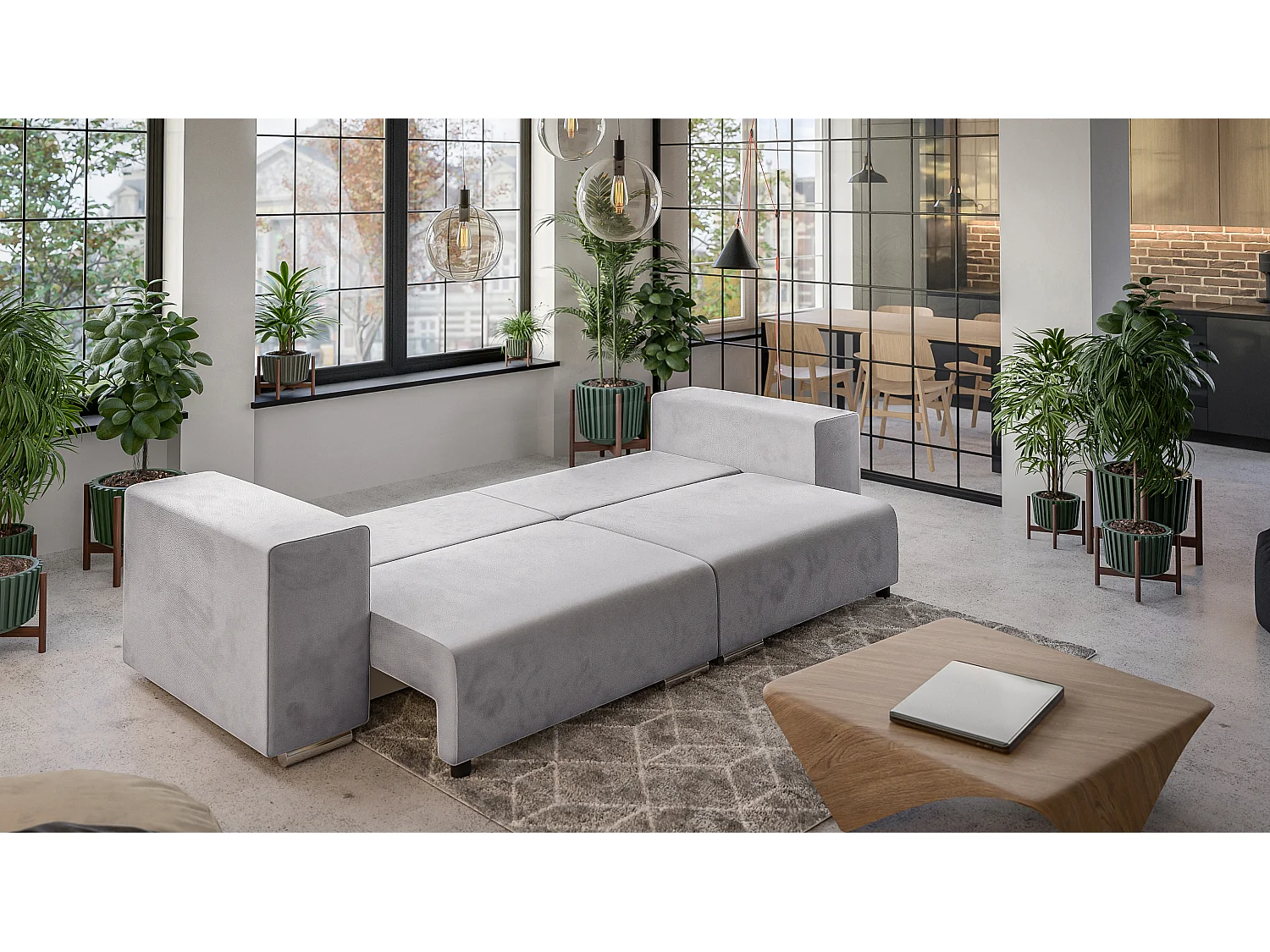 Big Sofa Ethan mit Schlaffunktion, Boxspringfederung, Lounge Sofa mit vielen losen Kissen