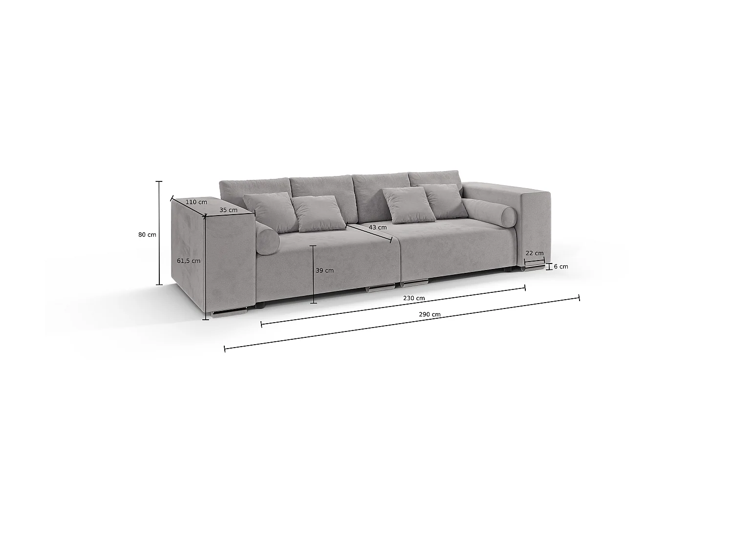 Big Sofa Ethan mit Schlaffunktion, Boxspringfederung, Lounge Sofa mit vielen losen Kissen