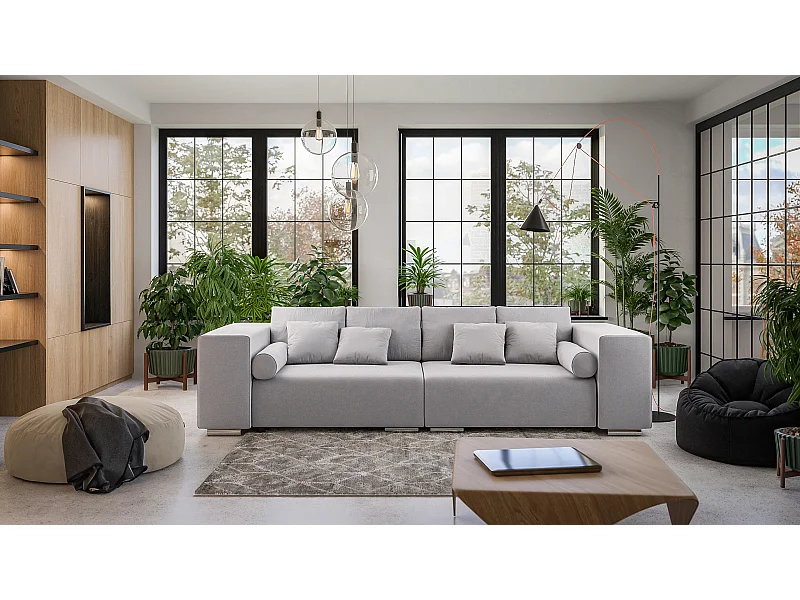 Big Sofa Ethan mit Schlaffunktion, Boxspringfederung, Lounge Sofa mit vielen losen Kissen