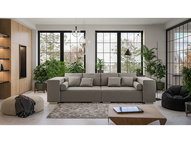 Big Sofa Ethan mit Schlaffunktion, Boxspringfederung, Lounge Sofa mit vielen losen Kissen