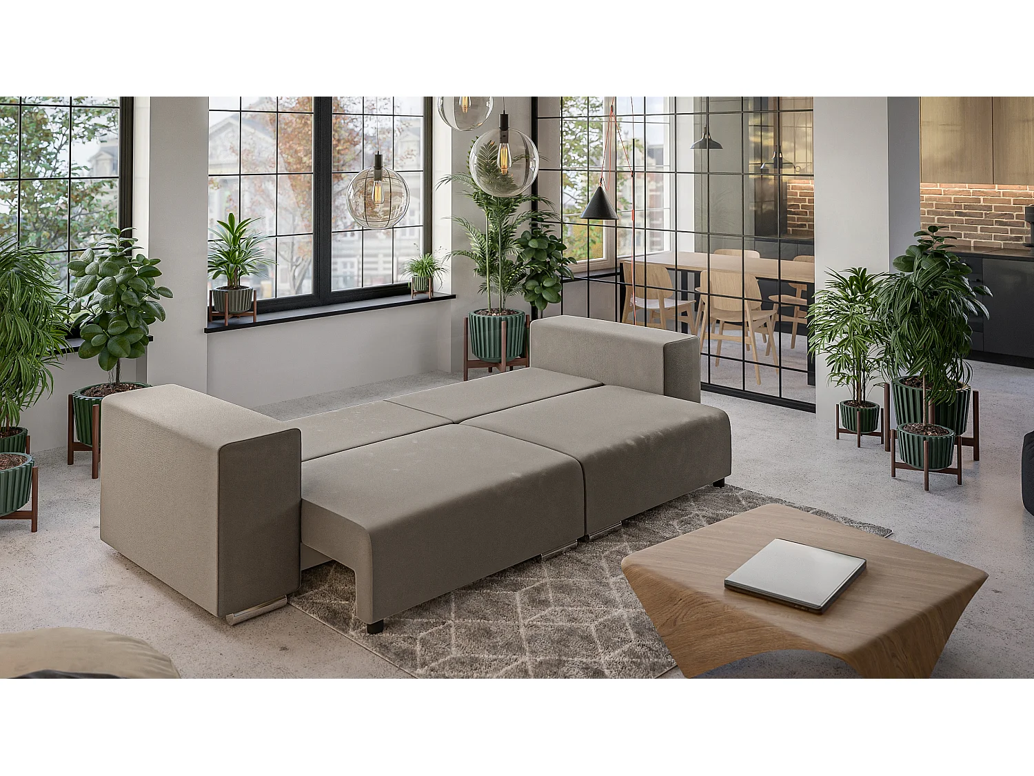 Big Sofa Ethan mit Schlaffunktion, Boxspringfederung, Lounge Sofa mit vielen losen Kissen