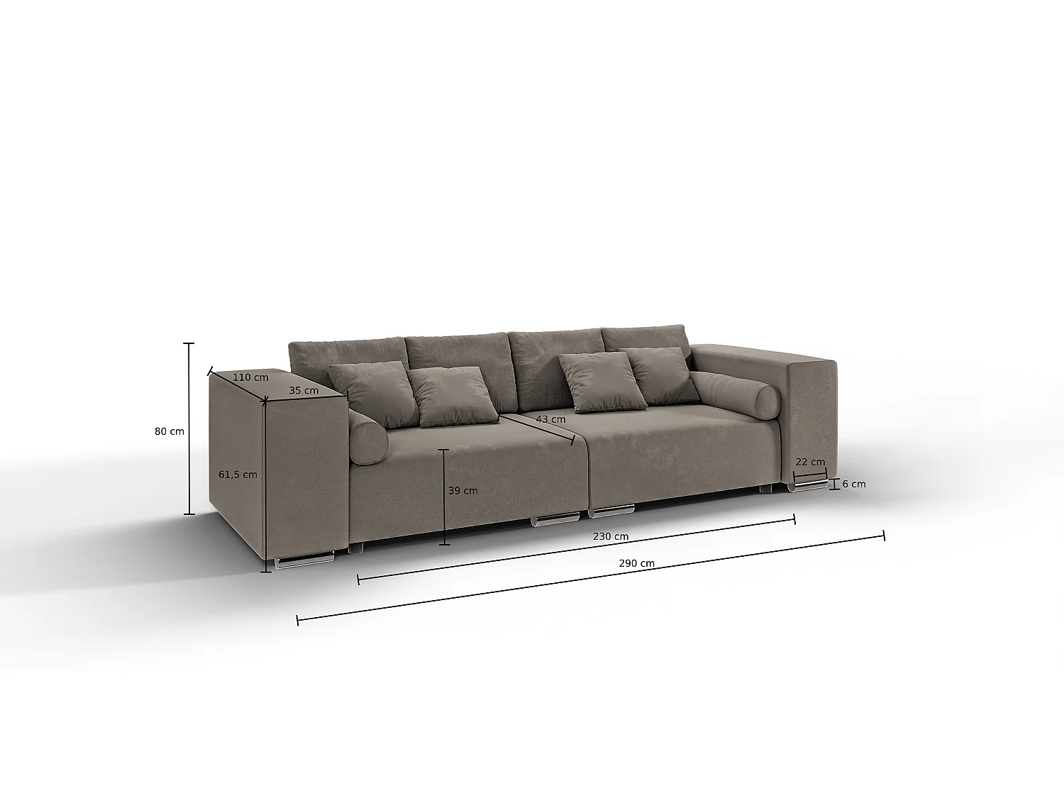 Big Sofa Ethan mit Schlaffunktion, Boxspringfederung, Lounge Sofa mit vielen losen Kissen