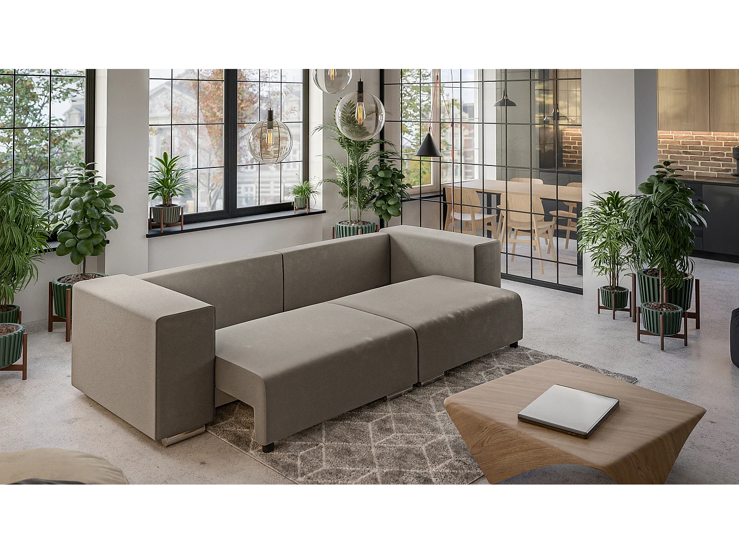 Big Sofa Ethan mit Schlaffunktion, Boxspringfederung, Lounge Sofa mit vielen losen Kissen