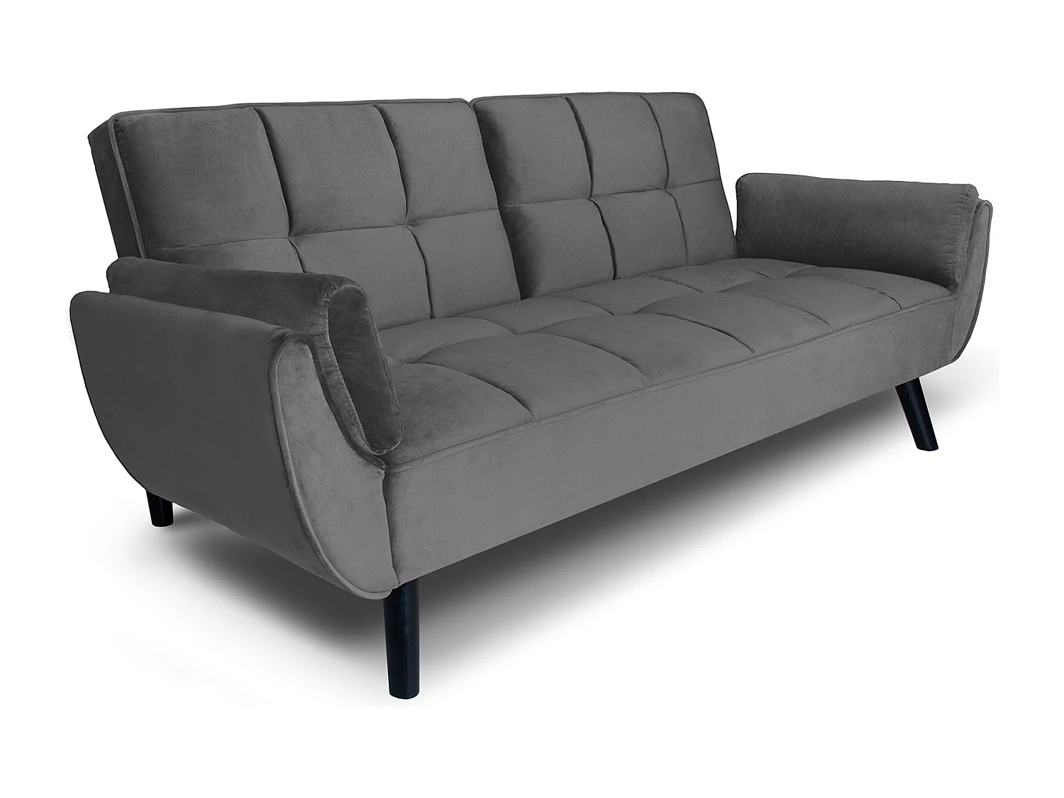 Divano letto clic clac in velluto grigio piede nero mod. Ambra